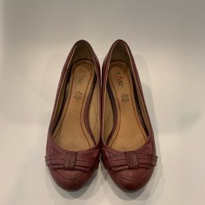 Red leather wedged heels